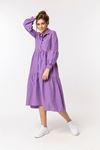 Soft Fabric Long Sleeve Shirt Collar Midi Oversize Women Dress - Lilac