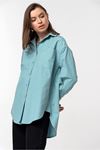 Woven Fabric Long Sleeve Oversize Button Women'S Shirt - Mint