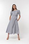 Soft Fabric Short Sleeve Zip Neck Midi Women Dress - Grey