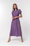 Soft Fabric Short Sleeve Zip Neck Midi Women Dress - Lilac