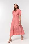 Soft Fabric Short Sleeve Zip Neck Midi Women Dress - Salmon Pink