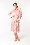 Satin Fabric Shirt Collar Midi Oversize Animal Print Women Dress - Light Pink