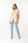 Aerobin Fabric Revere Collar Hip Height Comfy Women Jacket - Beige 