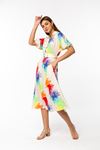 Viscose Fabric Short Sleeve Midi Comfy Colourful Belted Women Dress - Beige 