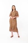 Viscose Fabric Short Sleeve Midi Oversize Flower Print Women Dress - Light Brown