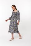 Viscose Fabric Square Neckline Midi Floral Print Women Dress - Lilac