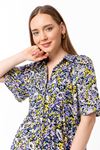 Viscose Fabric Shirt Collar Midi Oversize Flower Print Women Dress - Lilac