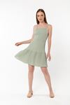 Muslin Fabric Spaghetti Neck Above Knee Tight Fit Back Detailed Women Dress - Mint