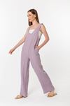 Licra Fabric V-Neck Maxi Wide Pattern Back Pocket Women Overalls - Lilac