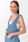 Licra Fabric V-Neck Maxi Wide Pattern Back Pocket Women Overalls - Blue