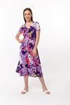 короткий вырез ниже колен смешанный принтженское платье - Фиолетовый
