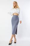 Knit Fabric 3/4 Short Tight Fit Slit Skirt - Light Blue