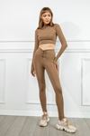 Scuba Fabric Long Women Tights - Brown