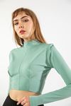 Submersible Fabric Long Sleeve Bike Collar Padded Blouse - Mint