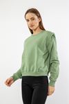 Third Knit Fabric Long Sleeve Bicycle Collar Padded Women Sweatshirt - Mint