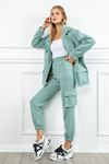 Quilted Fabric Ankle Length Comfy Fit Cargo Pocket Women'S Sweatpant - Mint