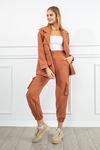 Quilted Fabric Ankle Length Comfy Fit Cargo Pocket Women'S Sweatpant - Brick 