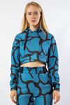 Third Knit Fabric Long Sleeve Hooded Spiral Print Women Sweatshirt - Dark Blue