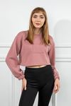 Honeycomb Fabric Long Sleeve Oversize Pocket Detailed Women Sweatshirt - Rose 
