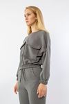 Quilted Fabric Bicycle Collar Oversize Double Pocket Women Sweatshirt - Anthracite 