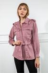 Замшевый ткань длинный отложной воротник женский пиджак - Светло розовый