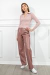 Zara Leather Fabric Long Wide Fit Wide Leg Women'S Trouser - Light Pink