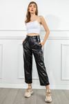 Lacquered Fabric Comfy Fit Women'S Trouser - Black