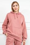 Third Knit Fabric Long Sleeve Hooded Long Oversize Women Sweatshirt - Light Pink