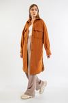 Lumberjack Fabric Long Sleeve Shirt Collar Oversize Women Jacket - Brown