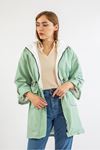 Long Sleeve Hooded Hip Height Oversize Plush Women Raincoat - Mint