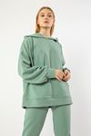 Kapitone Kumaş Basen Boy Femuar Detaylı Kadın Sweatshirt-Mint