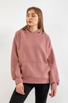 Quilted Fabric Hooded Hip Height Oversize Zip Detailed Women Sweatshirt - Rose 