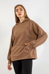 Quilted Fabric Hooded Hip Height Oversize Zip Detailed Women Sweatshirt - Chanterelle 