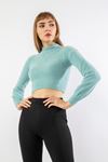 Knitwear Fabric Long Sleeve High Neck Women Sweater - Light Blue