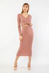 Knitwear Fabric Long Sleeve U-Neck Tight Fit Women'S Set - Light Pink