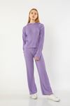 Knitwear Fabric Long Sleeve Hooded Women'S Set 2 Pieces - Lilac
