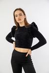 Jesica Fabric Long Sleeve Bicycle Collar Shoulder Detailed Women Sweater - Black