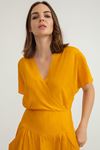 Aerobin Fabric Double-Breasted Collar Long Women Dress - Mustard