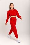 Third Knit Fabric Long Comfy Fit Elastic Hems Women'S Trouser - Red