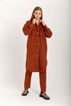 шерстяная ткань длинныйе рукава отложной воротник женская рубашка - Оранжевый