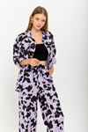Gabardine Fabric Long Sleeve Shirt Collar Oversize Cow Print Women Jacket - Lilac