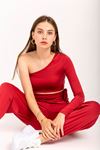 Scuba Fabric Tight Fit Asymmetrical Women'S Set 2 Pieces - Burgundy
