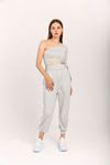 Scuba Fabric Tight Fit Asymmetrical Women'S Set 2 Pieces - Grey