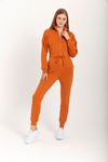 Third Knit Fabric Long Sleeve Roll Neck Tight Fit Zip Women Overalls - Cinnamon 
