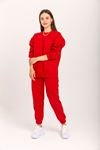 Third Knit With Wool İnside Fabric Long Sleeve Below Hip Women Sweatshirt - Red