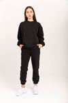 Third Knit With Wool İnside Fabric Long Sleeve Below Hip Women Sweatshirt - Black