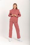Thread Knit FabricLong Sleeve Hooded Hip Height Oversize Women'S Set 2 Pieces - Rose 