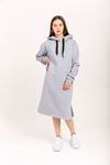 Third Knit With Wool İnside Fabric Long Sleeve Hooded Oversize Women Dress - Grey