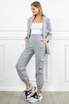 Quilted Fabric Ankle Length Comfy Fit Cargo Pocket Women'S Sweatpant - Grey