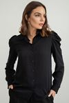 Jesica Fabric Long Sleeve Shirt Collar Classical Women'S Shirt - Black